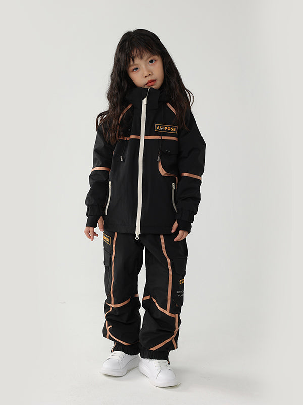Kinder Air Pose Mountain Breaker Cargo-Schneeanzug mit Streifen – Skijacke und Hose