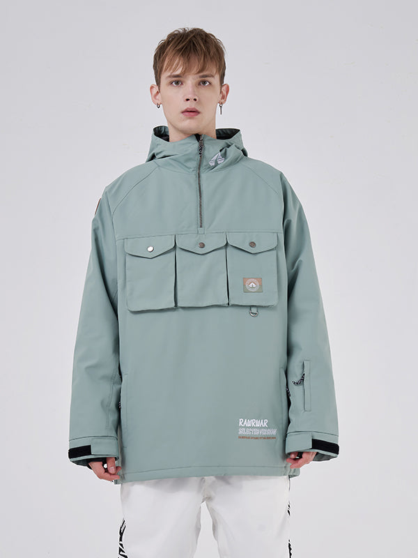 RAWRWAR Damen-Skijacke mit 3 Cargo-Taschen und halbem Reißverschluss