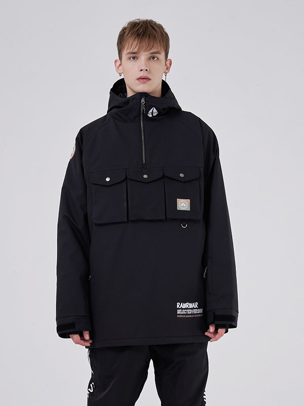 RAWRWAR Damen-Skijacke mit 3 Cargo-Taschen und halbem Reißverschluss