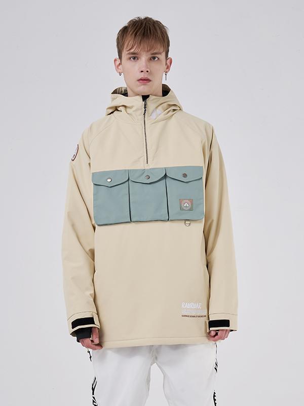 RAWRWAR Herren-Skijacke mit 3 Cargo-Taschen und halbem Reißverschluss