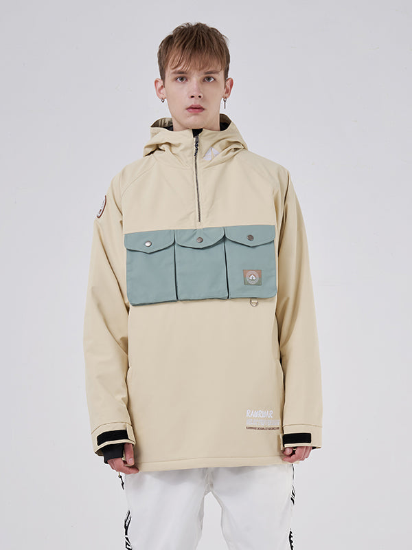 RAWRWAR Damen-Skijacke mit 3 Cargo-Taschen und halbem Reißverschluss