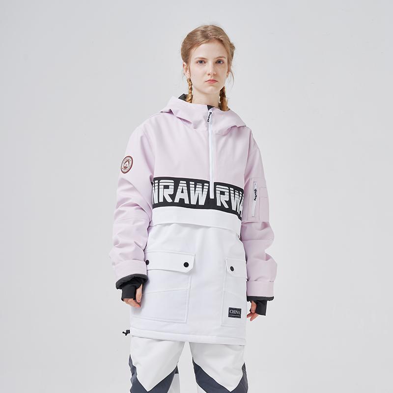 RAWRWAR Powershot Cargo Herren-Schneejacke mit halbem Reißverschluss und abnehmbarem Saum