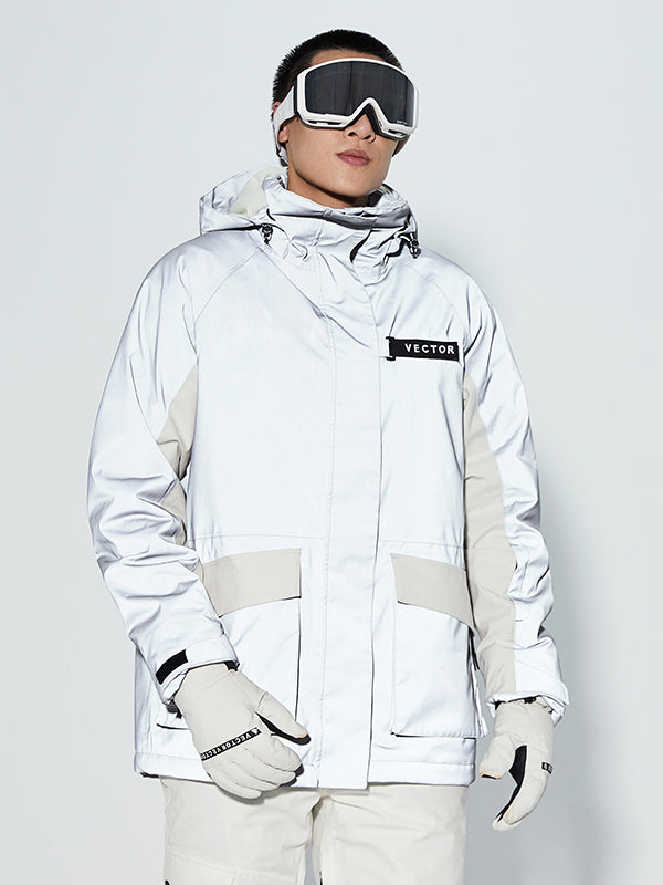 Damen-Winterjacke Vector Winter Invitation Reflektierende Farbblock-Schneejacke