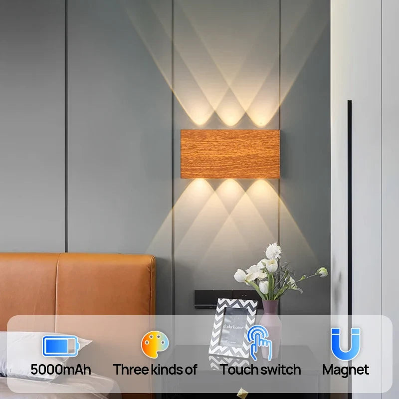 Luvano LumiBlock Wandleuchte Akku Holzoptik