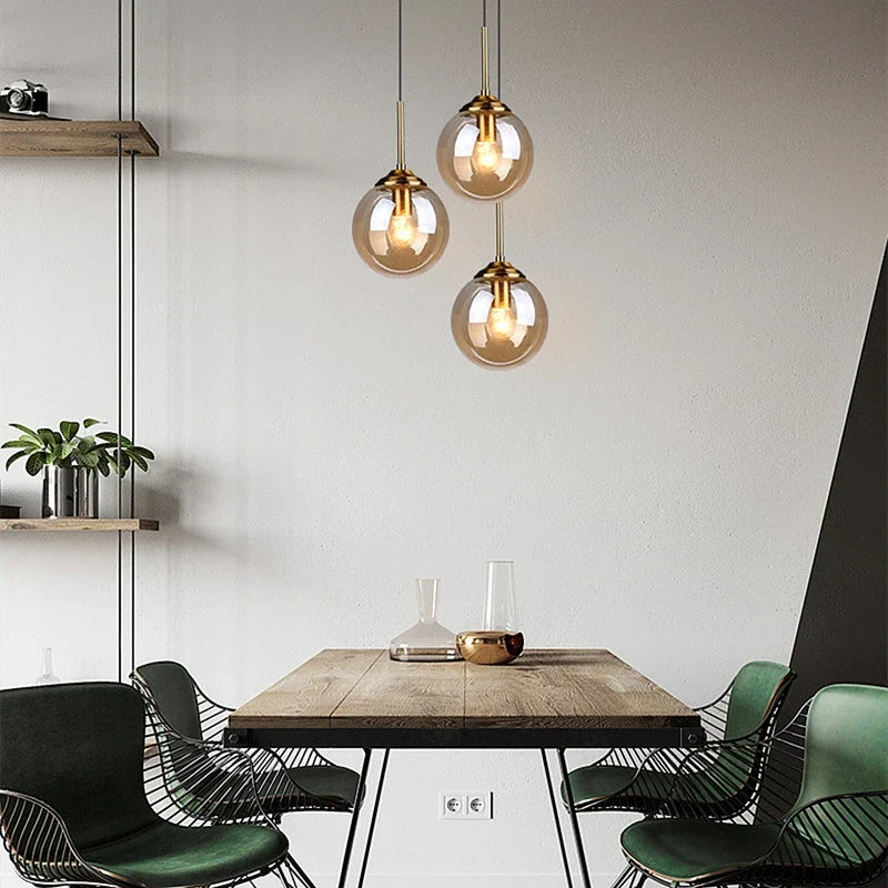Luvano Pendelleuchte Glaskugel Bernstein Rauchglas