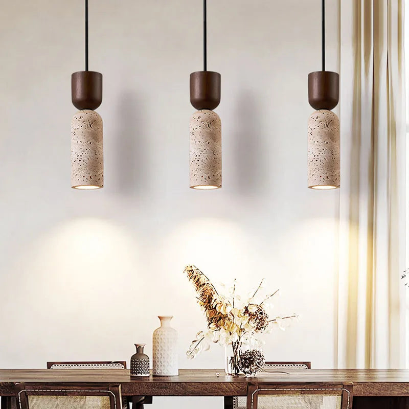 Luvano Pendelleuchte Travertin Holz Wabi Sabi