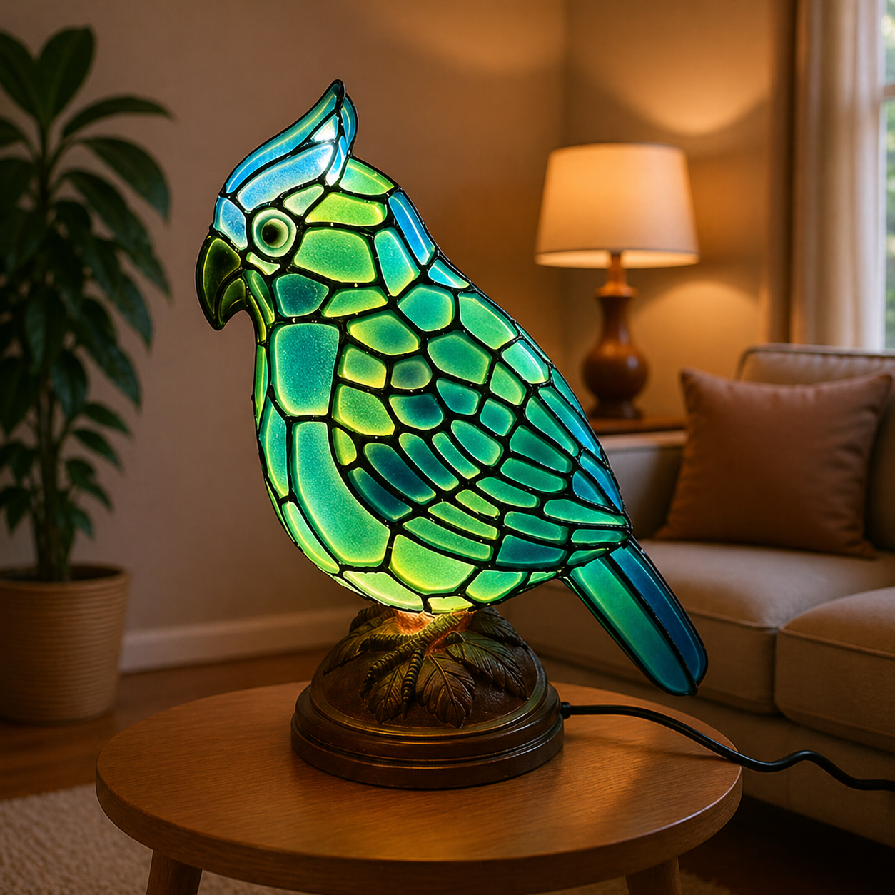 Luvano Tischleuchte Vogel Kunstglas USB