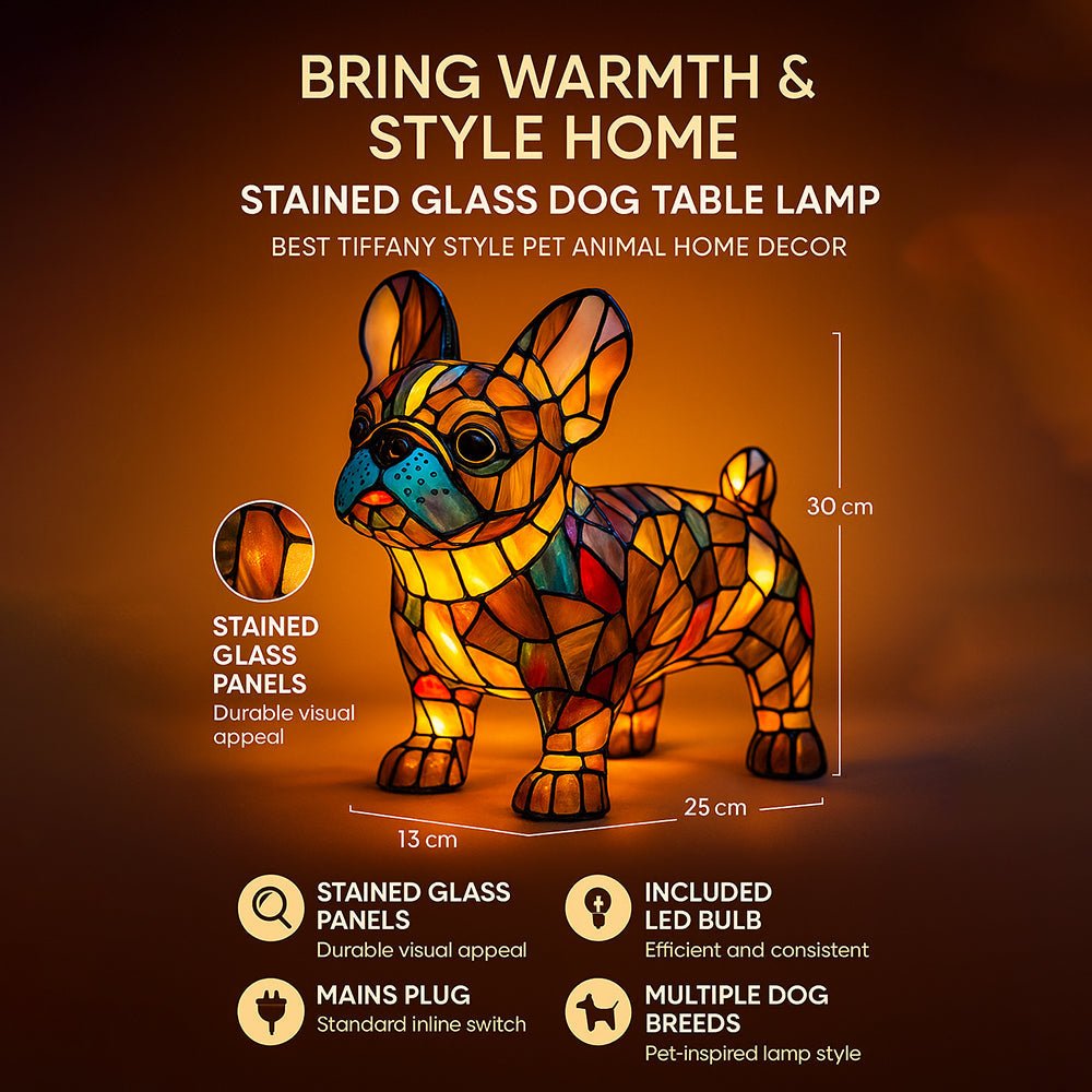 Luvano Tischleuchte Hund Buntglas LED Nachtlicht