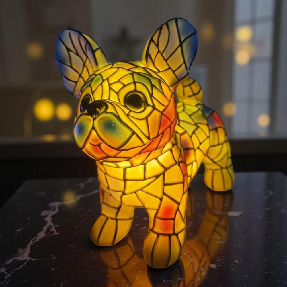 Luvano Tischleuchte Hund Buntglas Akzentlicht