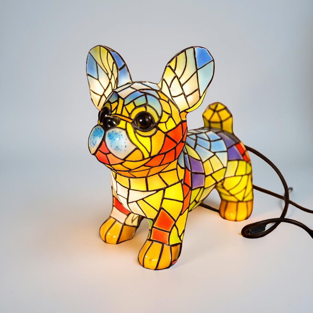 Luvano Tischleuchte Hund Buntglas Akzentlicht