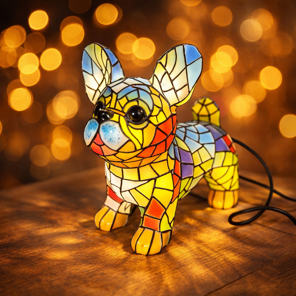 Luvano Tischleuchte Hund Buntglas Akzentlicht