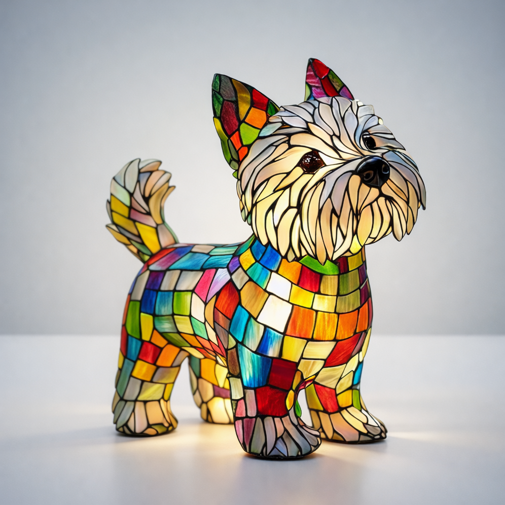 Luvano Tischleuchte Hund Buntglas Resin Deko