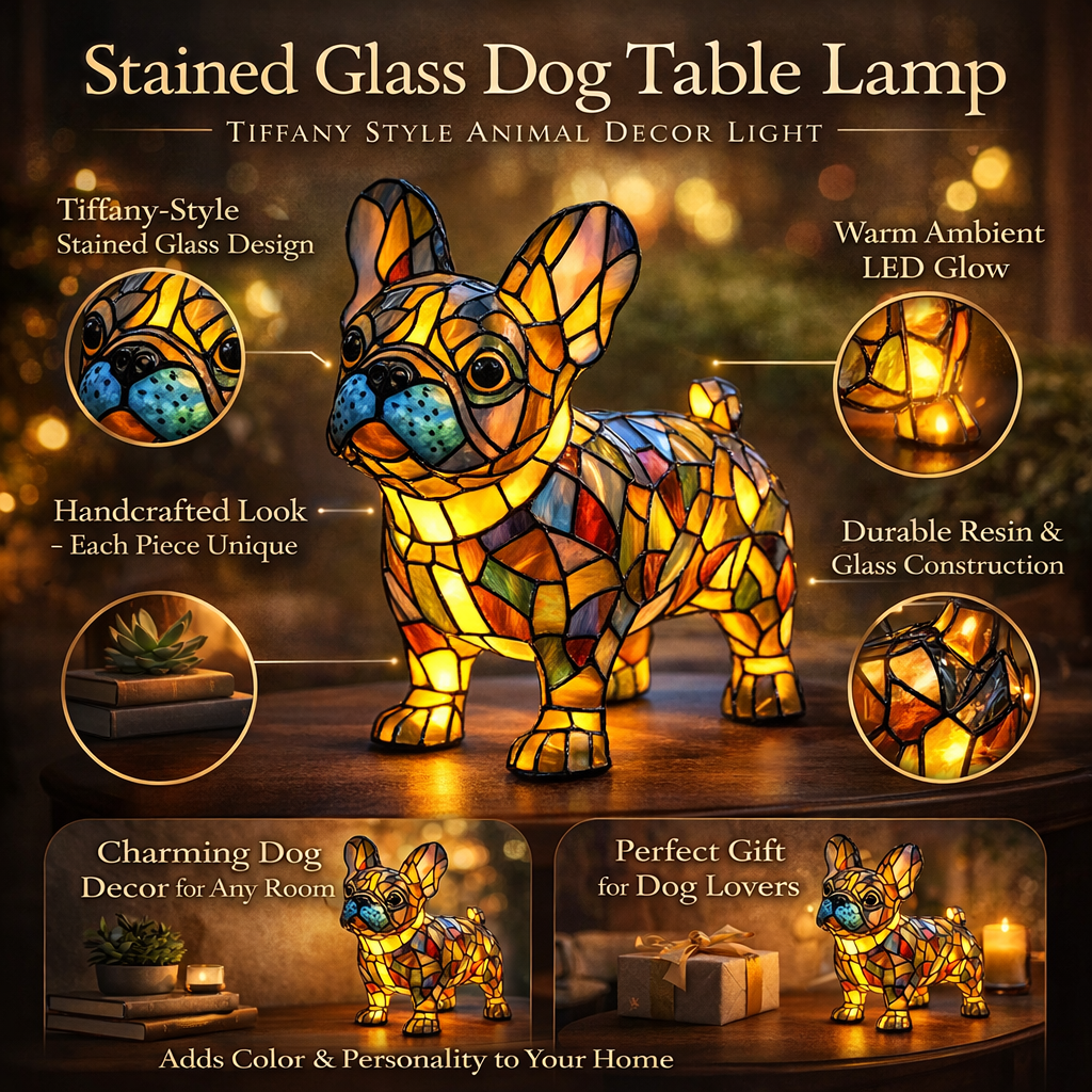 Luvano Tischleuchte Hund Buntglas bunt LED