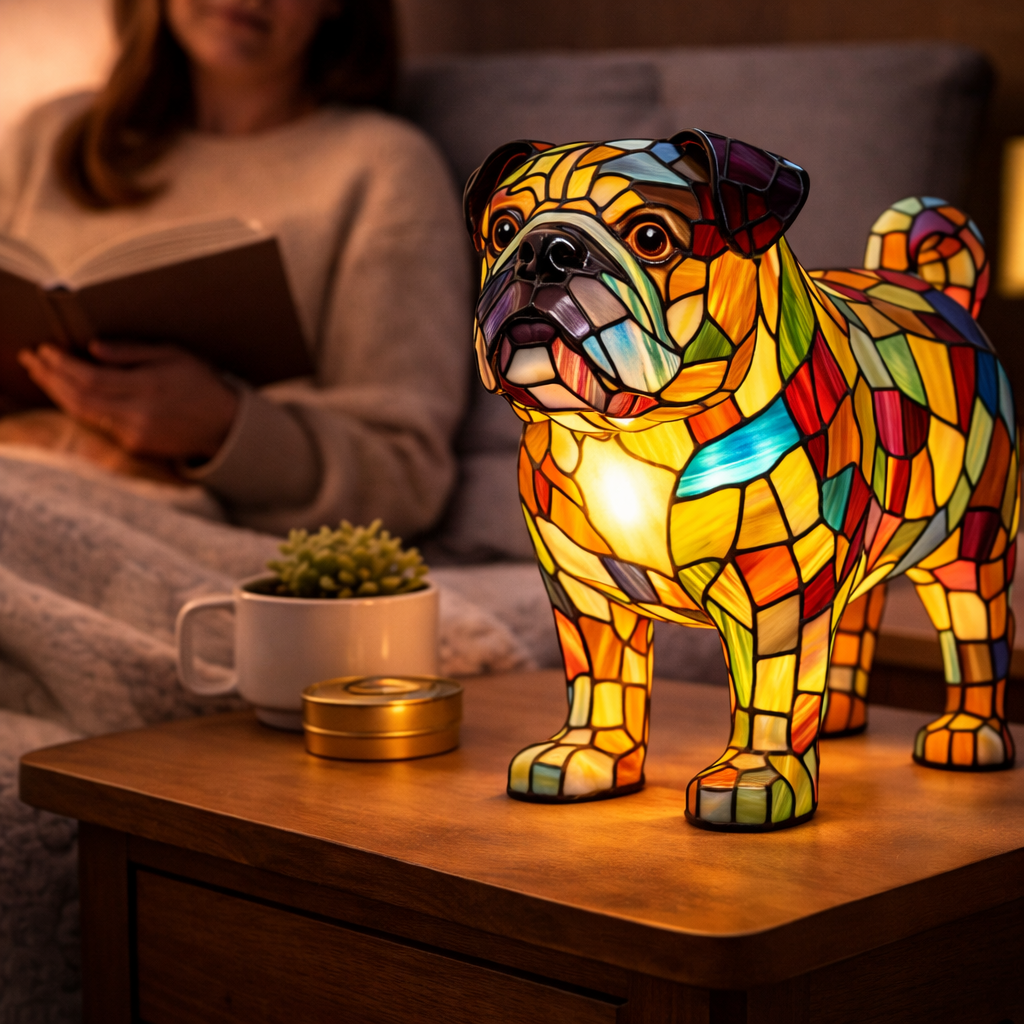 Luvano Tischleuchte Hund Buntglas bunt LED