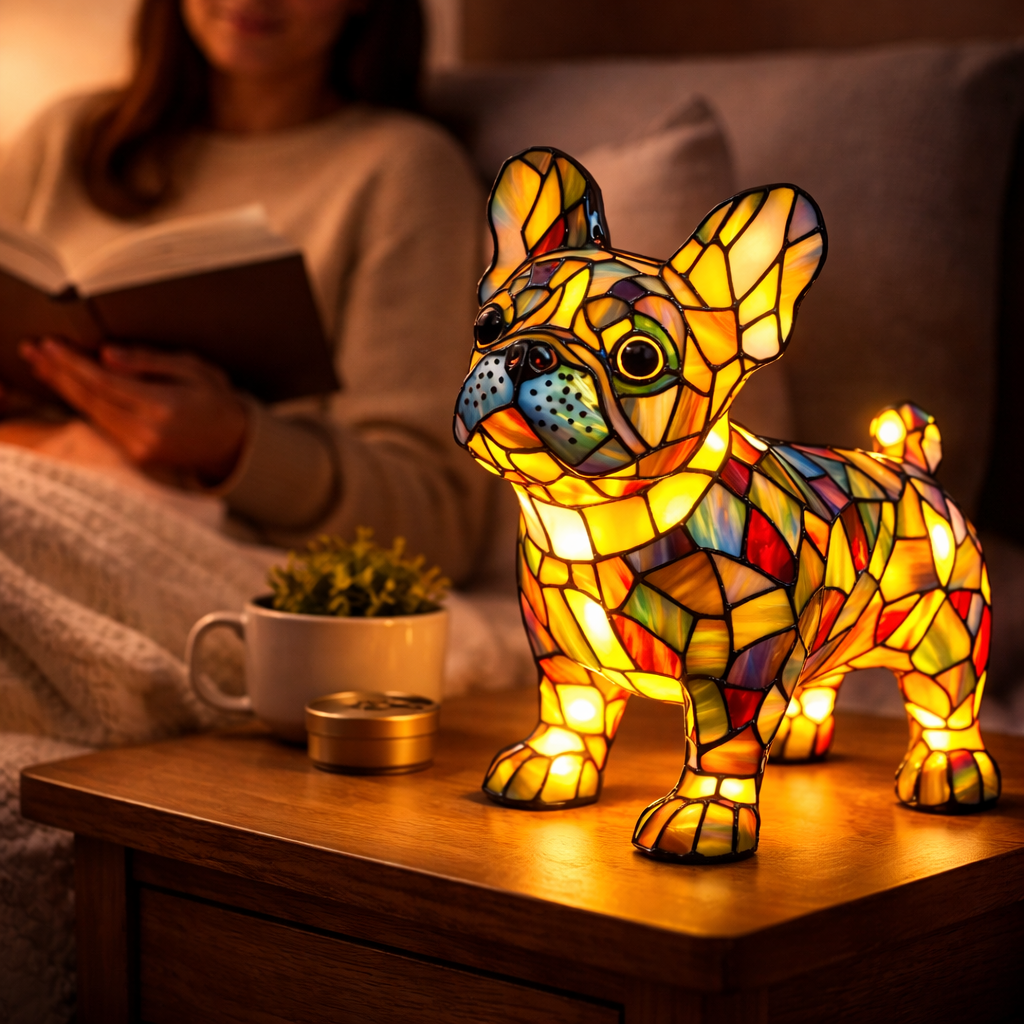 Luvano Tischleuchte Hund Buntglas bunt LED