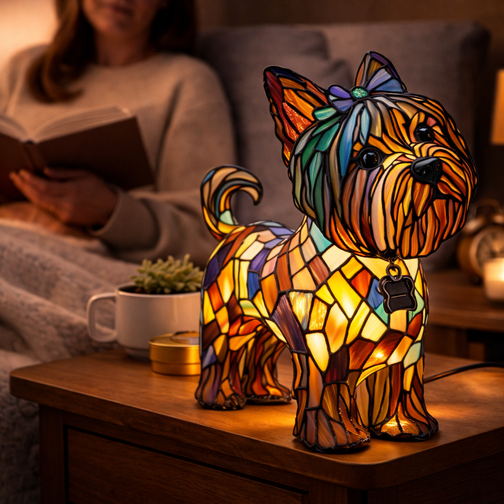 Luvano Tischleuchte Hund Buntglas bunt LED