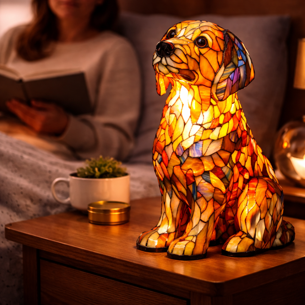 Luvano Tischleuchte Hund Buntglas bunt LED