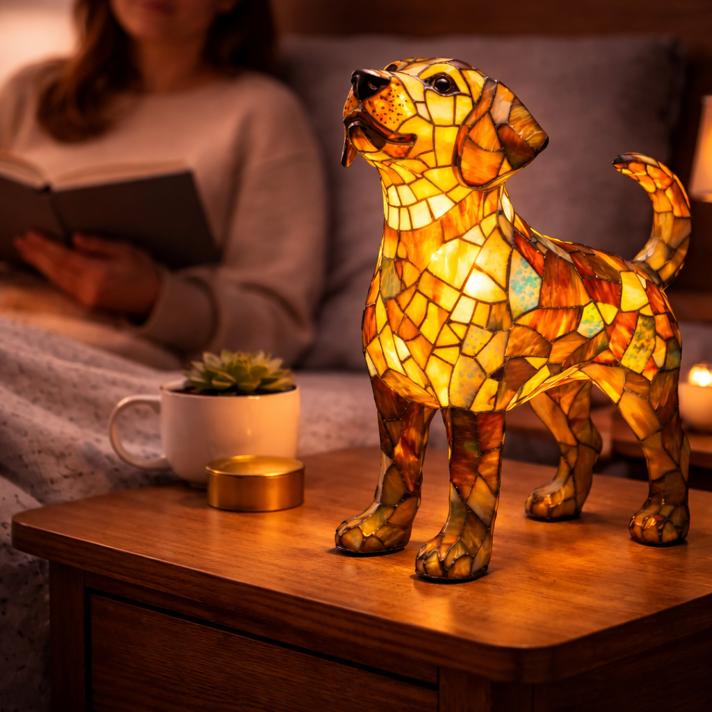Luvano Tischleuchte Hund Buntglas bunt LED