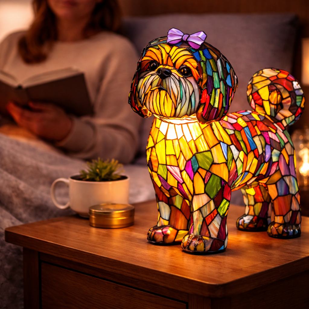 Luvano Tischleuchte Hund Buntglas bunt LED