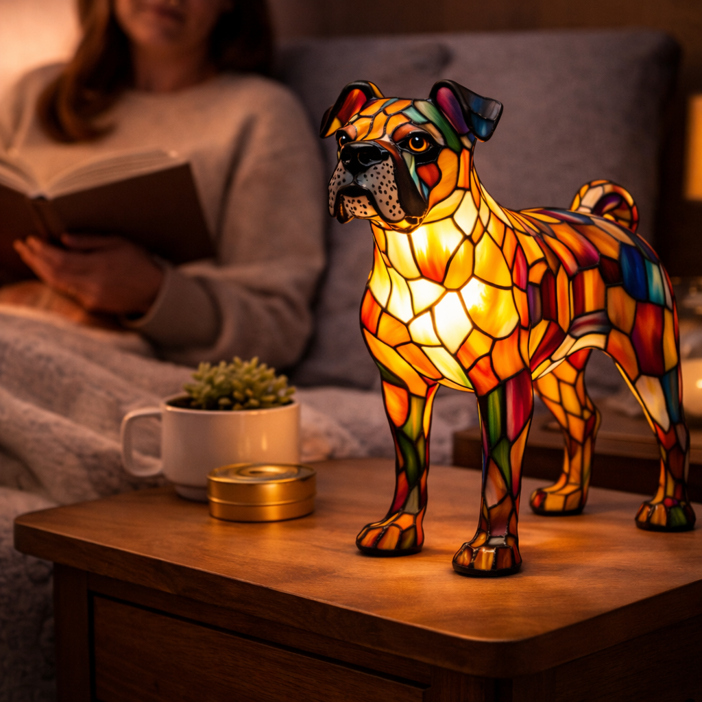 Luvano Tischleuchte Hund Buntglas bunt LED