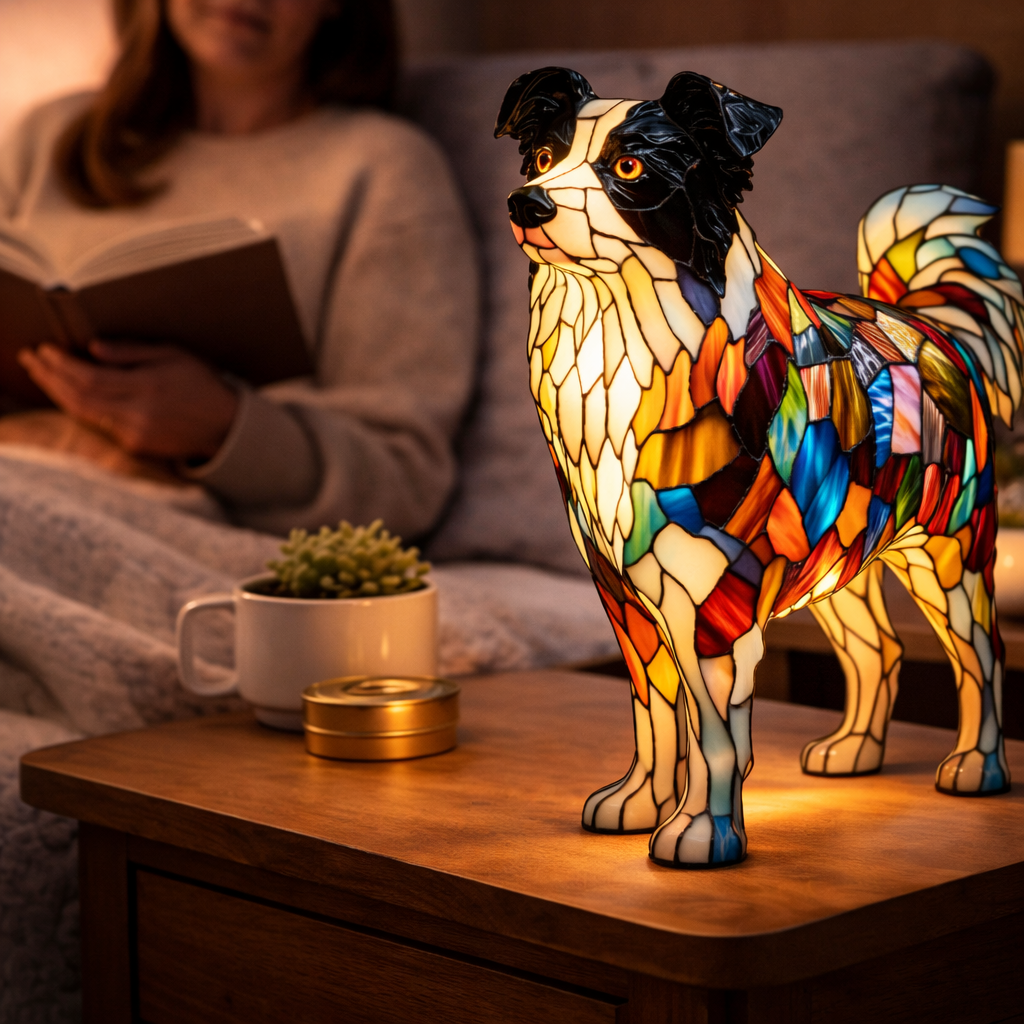 Luvano Tischleuchte Hund Buntglas bunt LED