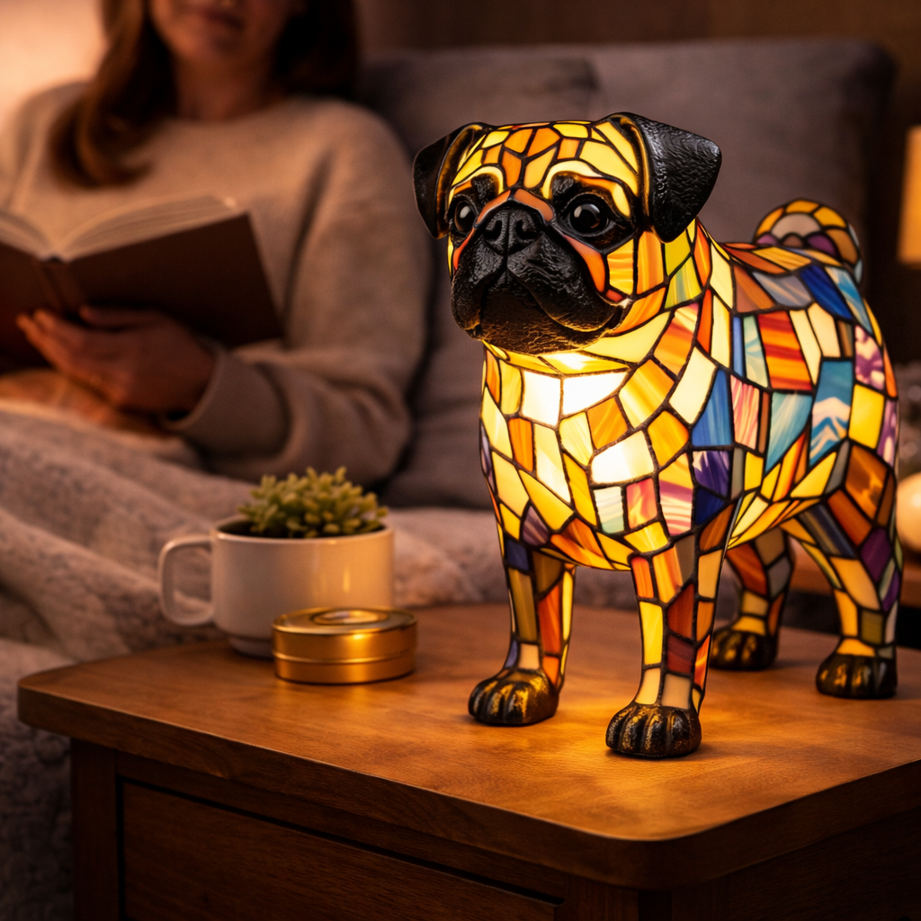 Luvano Tischleuchte Hund Buntglas bunt LED