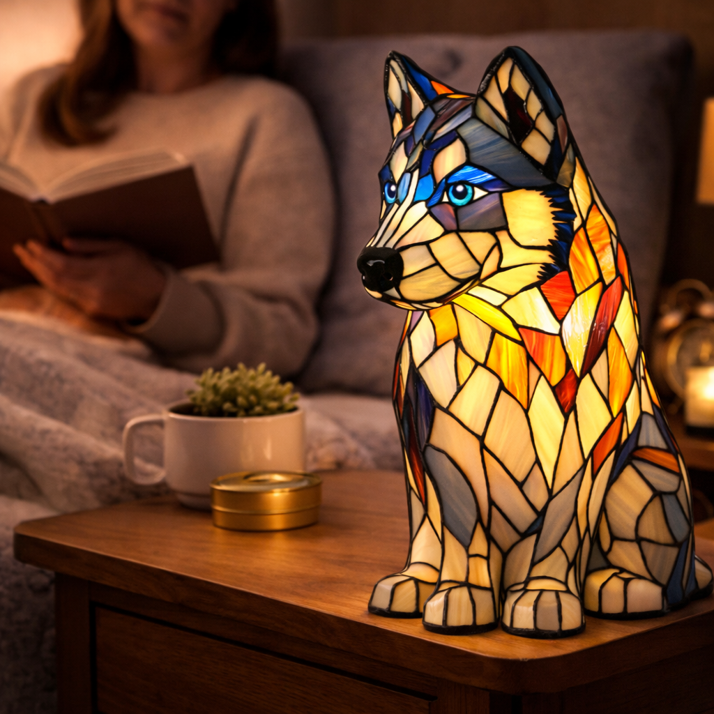 Luvano Tischleuchte Hund Buntglas bunt LED