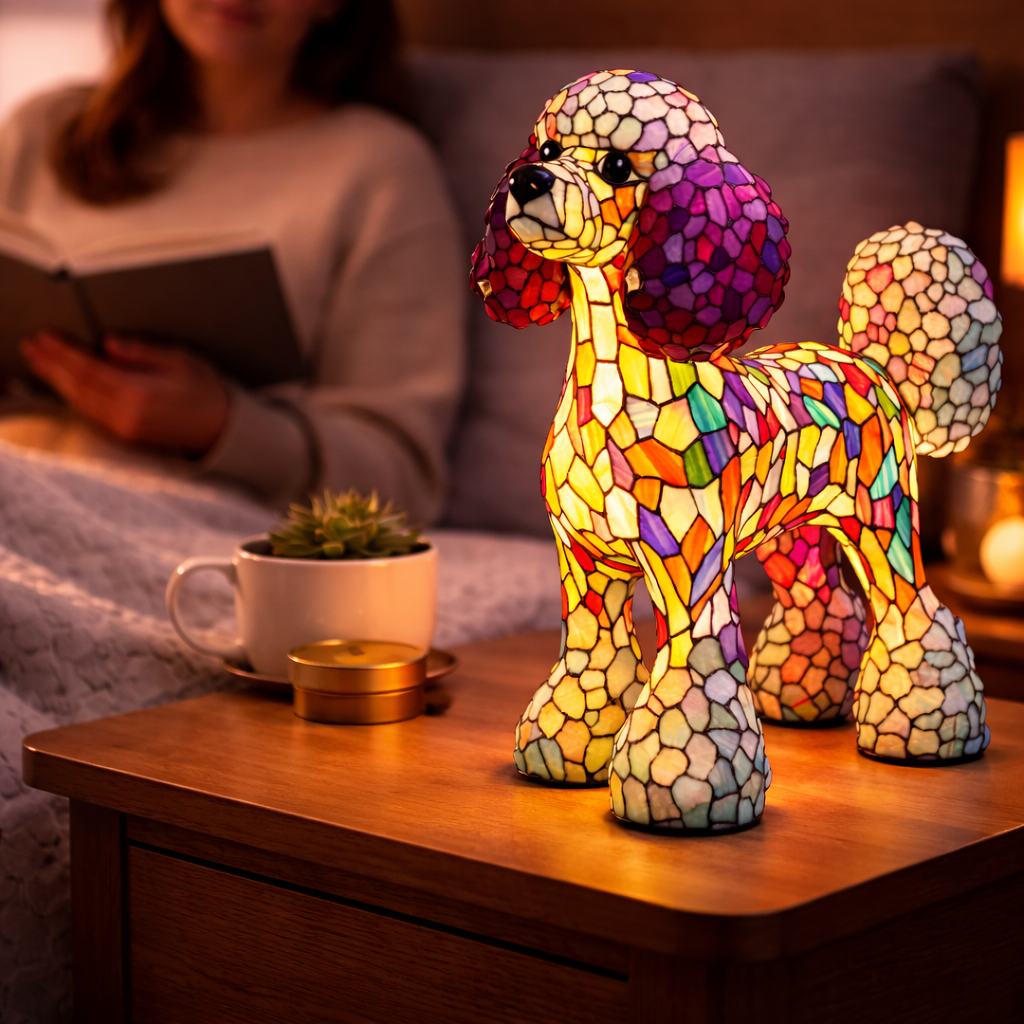 Luvano Tischleuchte Hund Buntglas bunt LED