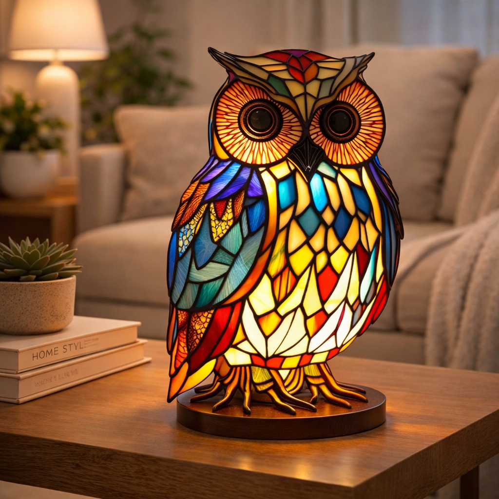 Luvano Tischleuchte Tier Buntglas LED Deko