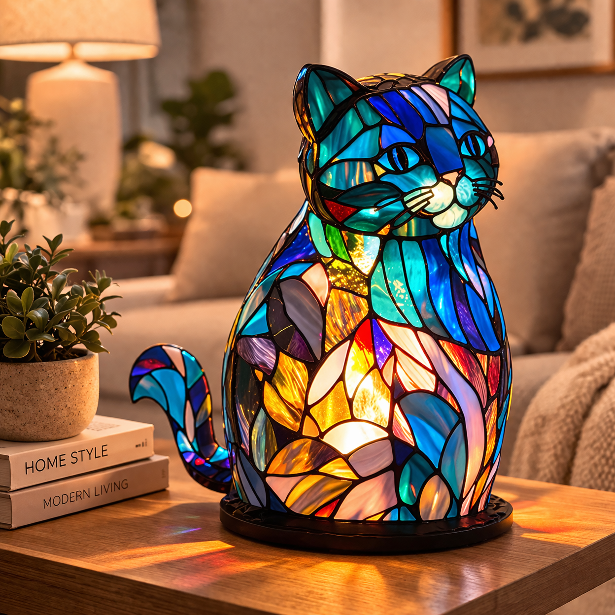 Luvano Tischleuchte Tier Buntglas LED Deko