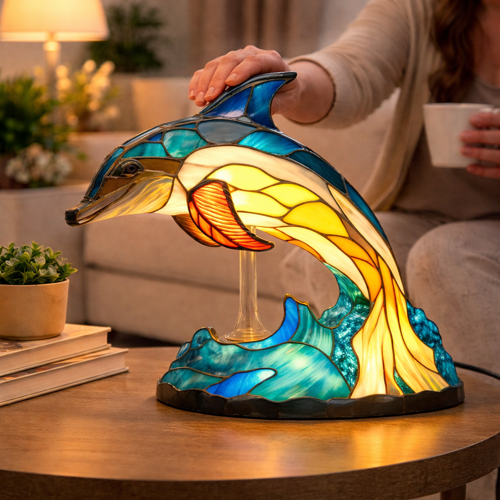 Luvano Tischleuchte Tier Buntglas LED Deko