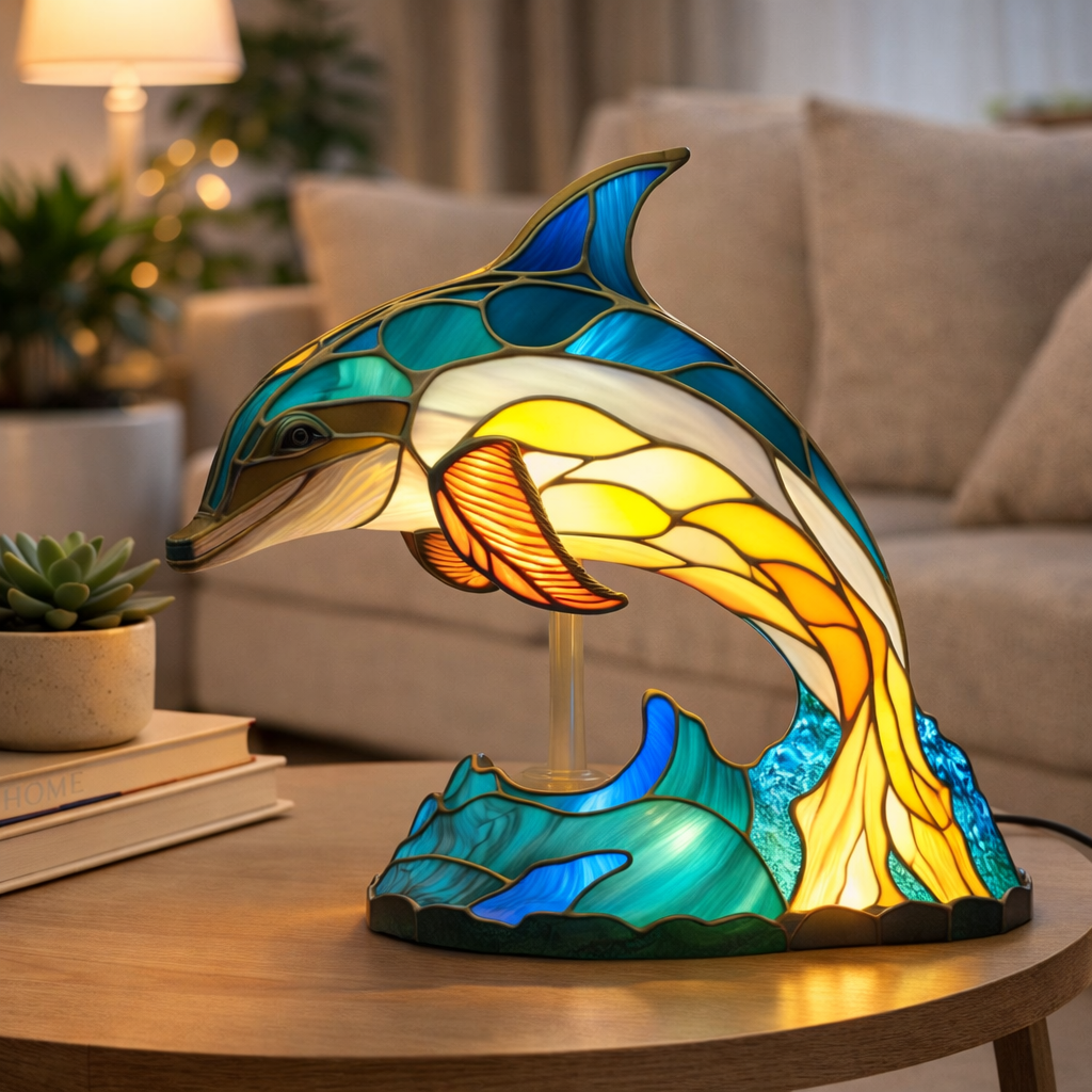 Luvano Tischleuchte Tier Buntglas LED Deko