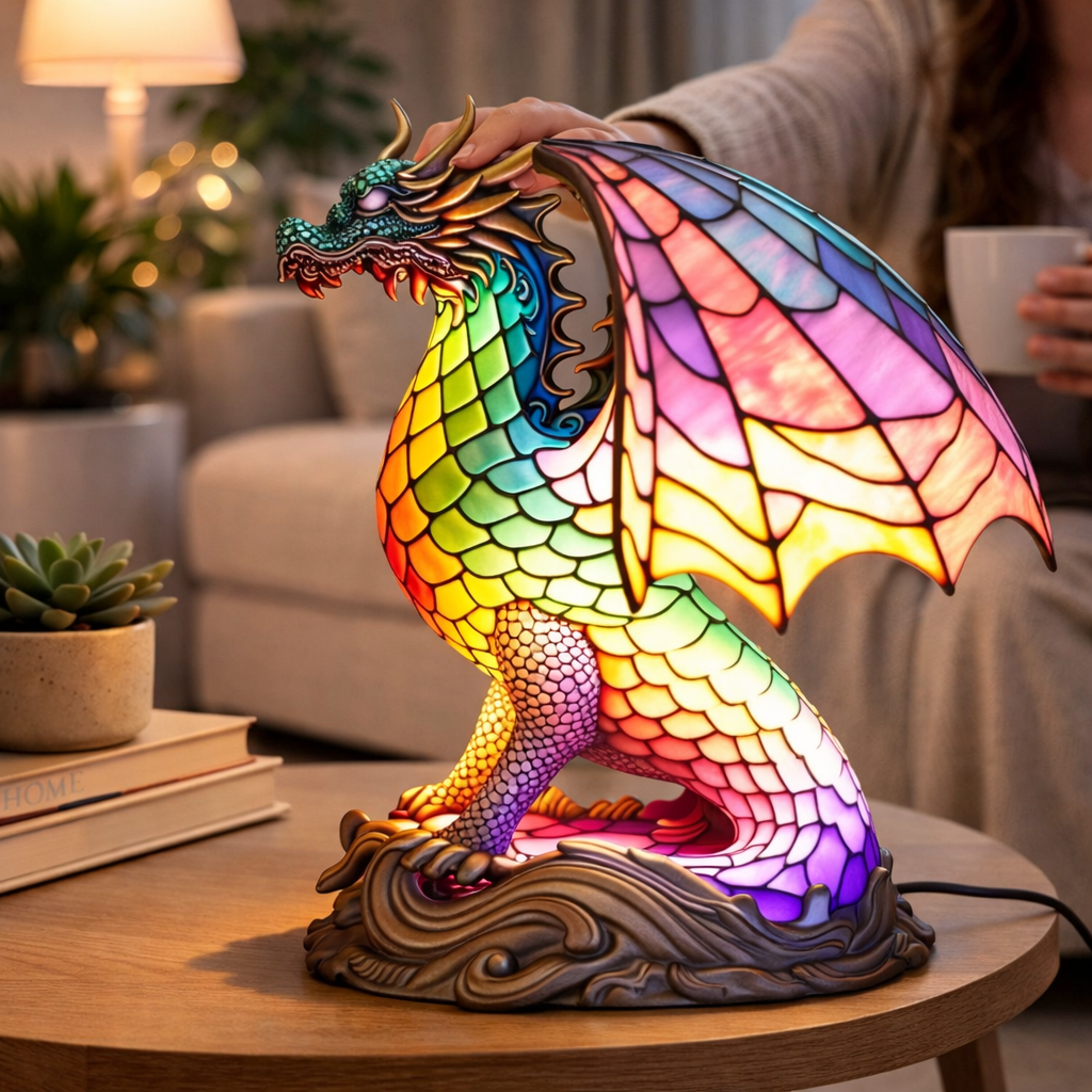 Luvano Tischleuchte Tier Buntglas LED Deko