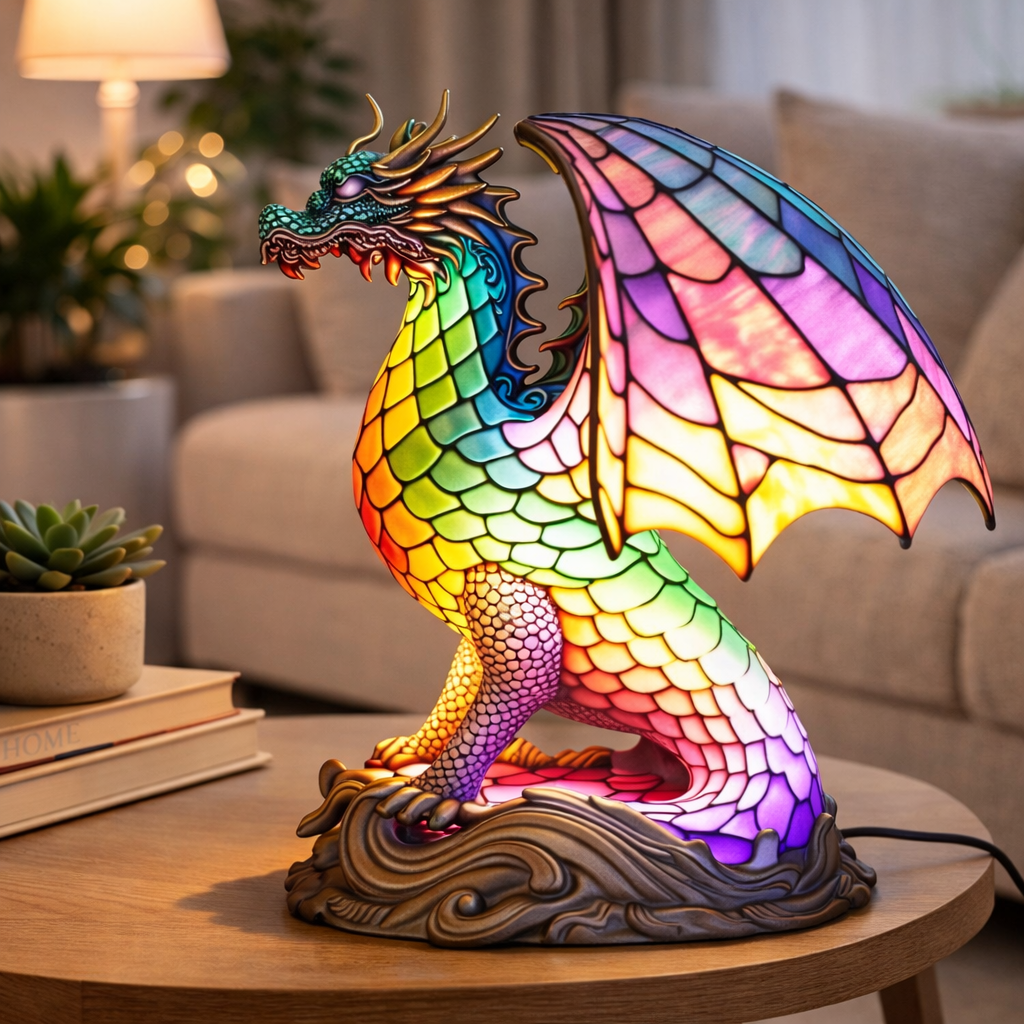 Luvano Tischleuchte Tier Buntglas LED Deko