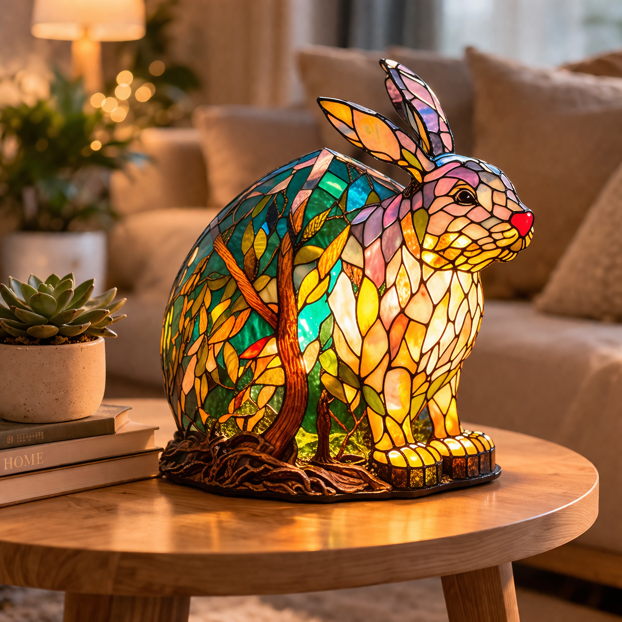 Luvano Tischleuchte Tier Buntglas LED Deko