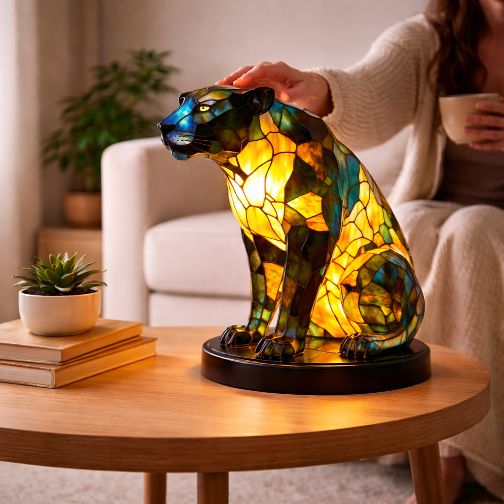 Luvano Tischleuchte Tier Buntglas LED Deko