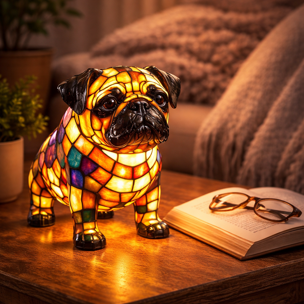 Luvano Tischleuchte Hund Buntglas Nachtlicht