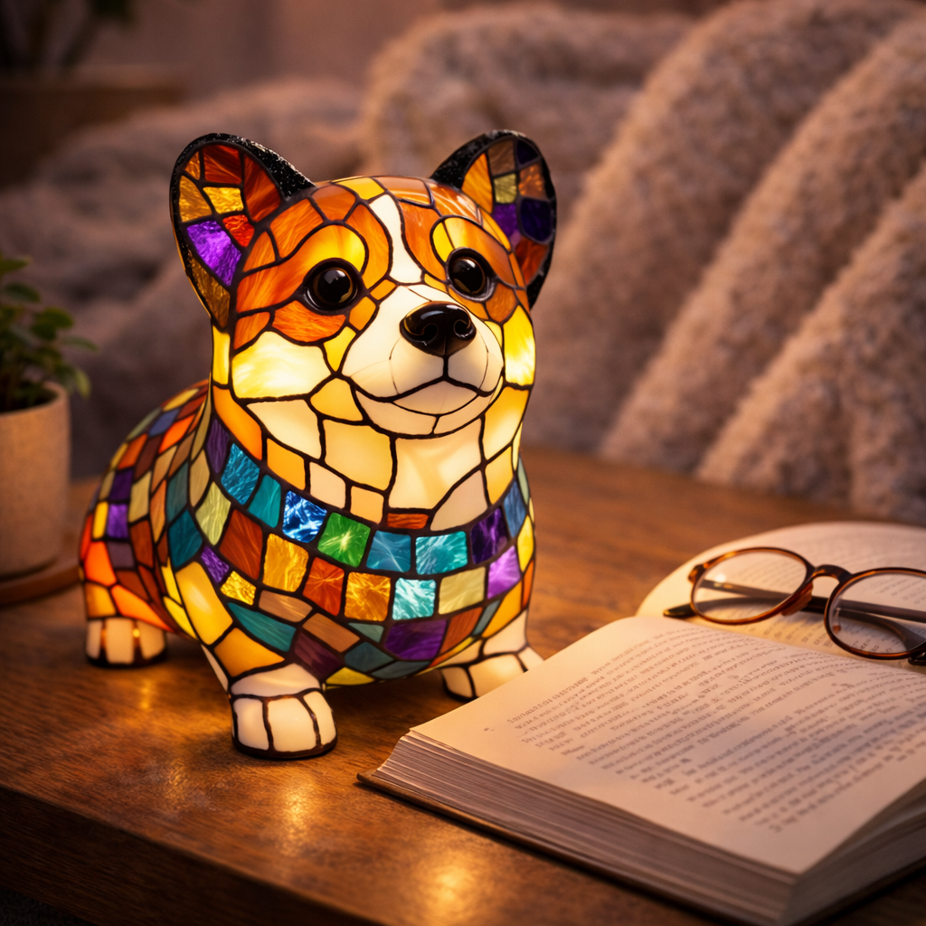 Luvano Tischleuchte Hund Buntglas Nachtlicht