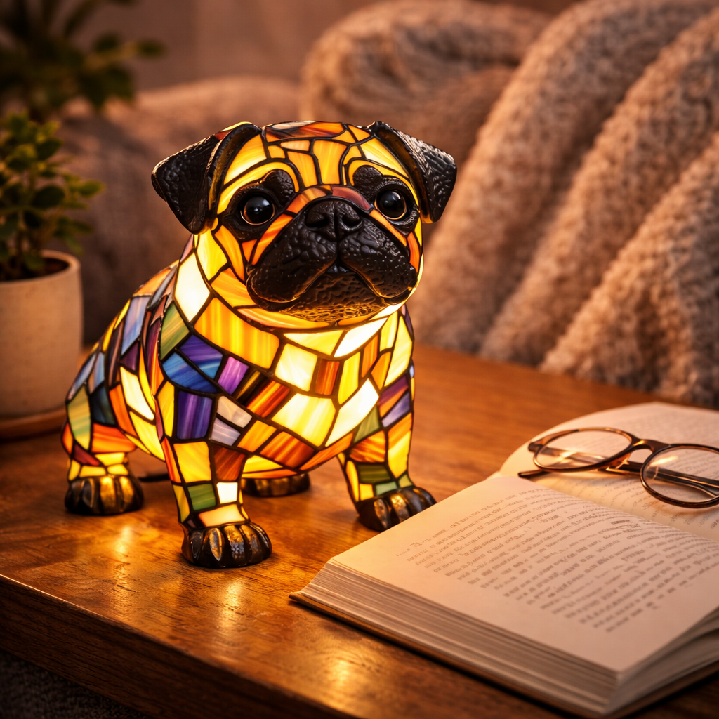 Luvano Tischleuchte Hund Buntglas Nachtlicht