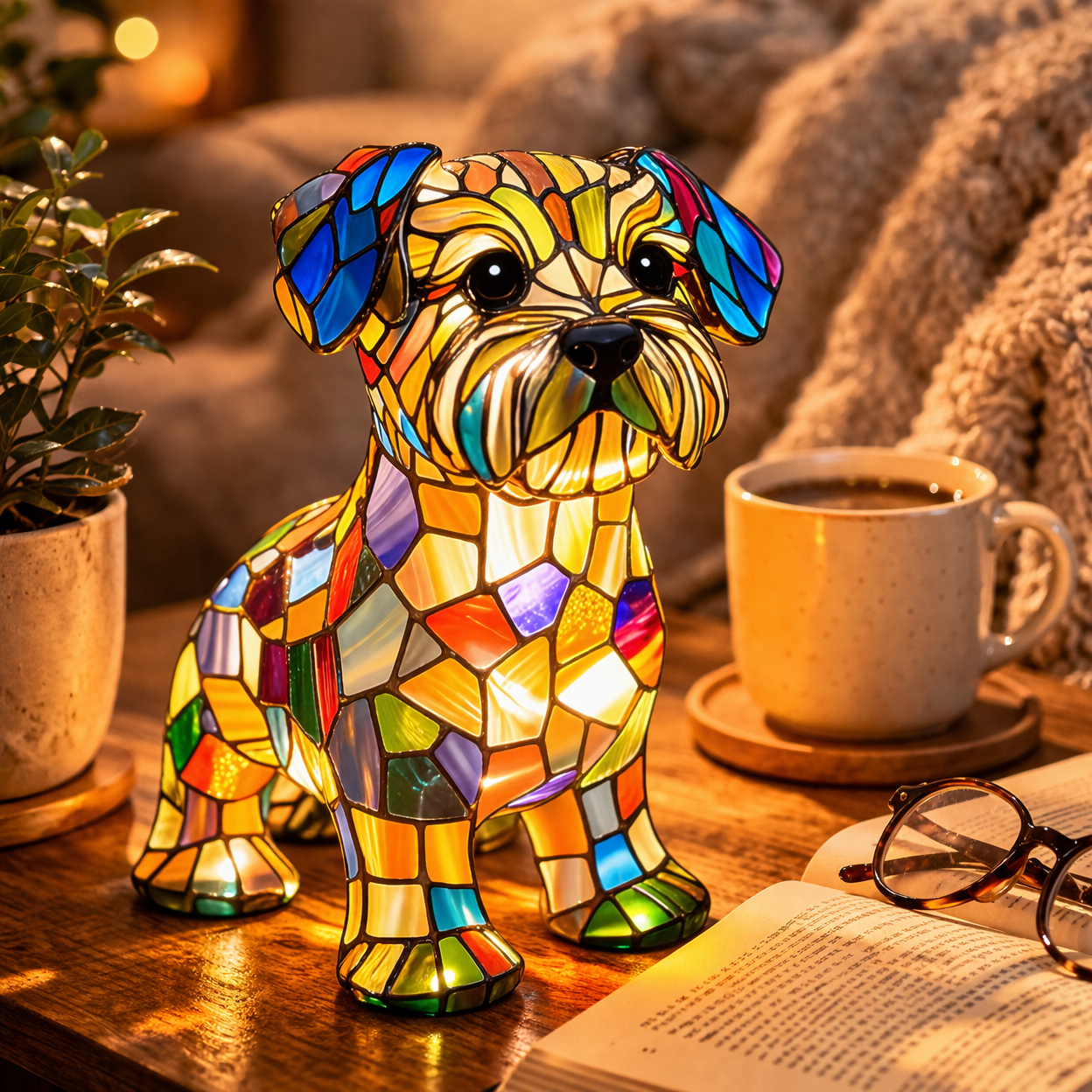 Luvano Tischleuchte Hund Buntglas Nachtlicht