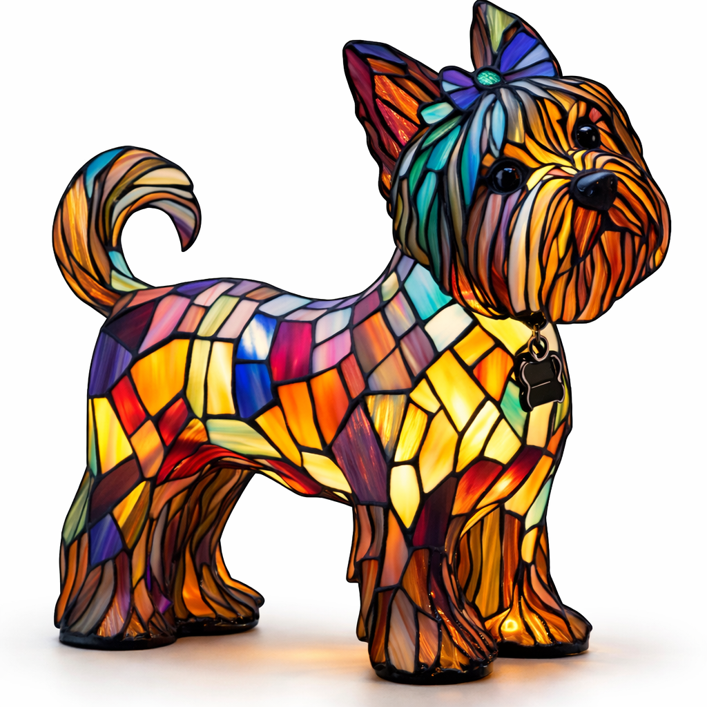 Luvano Tischleuchte Hund Buntglas bunt LED