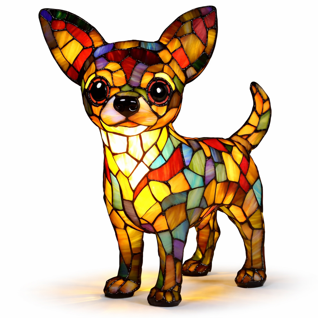 Luvano Tischleuchte Hund Buntglas bunt LED