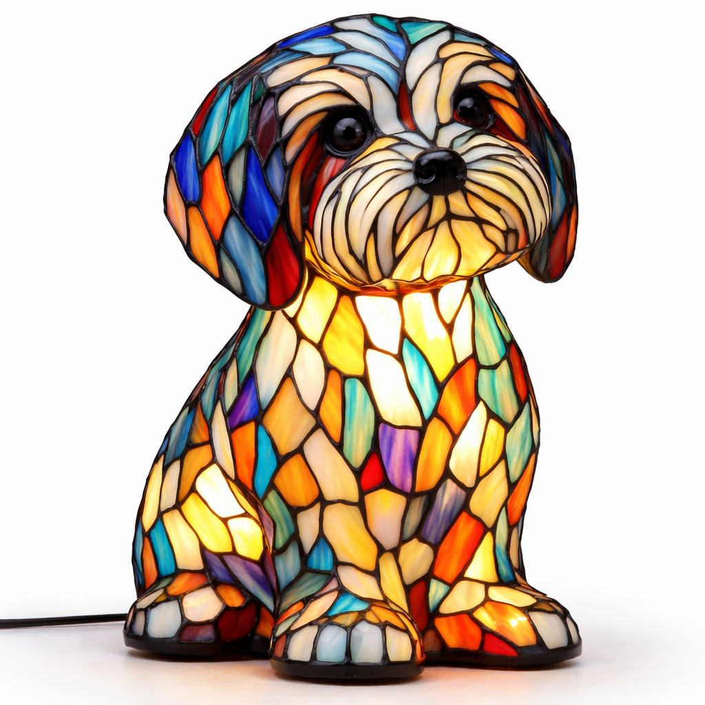 Luvano Tischleuchte Hund Buntglas bunt LED