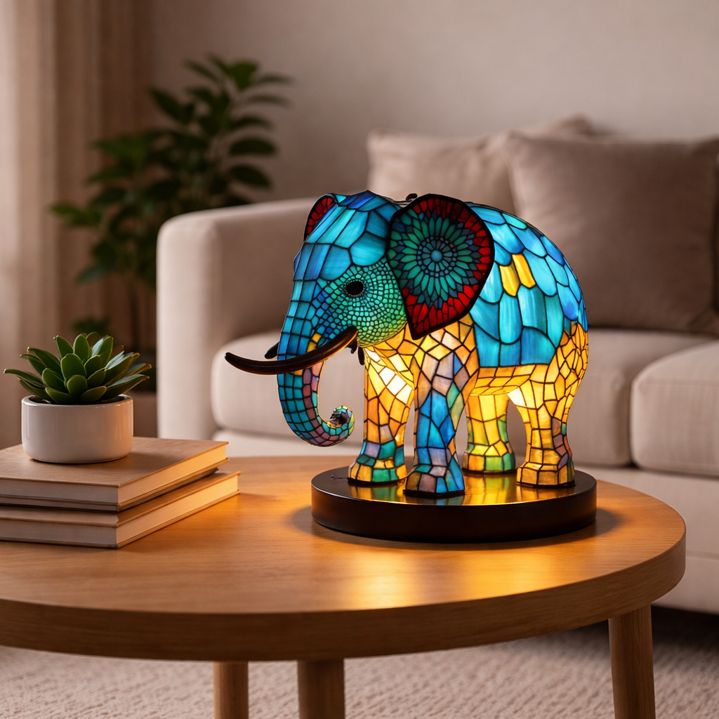 Luvano Tischleuchte Tier Buntglas LED Deko