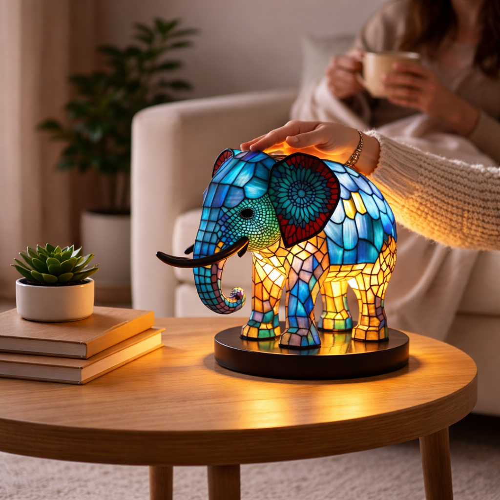 Luvano Tischleuchte Tier Buntglas LED Deko
