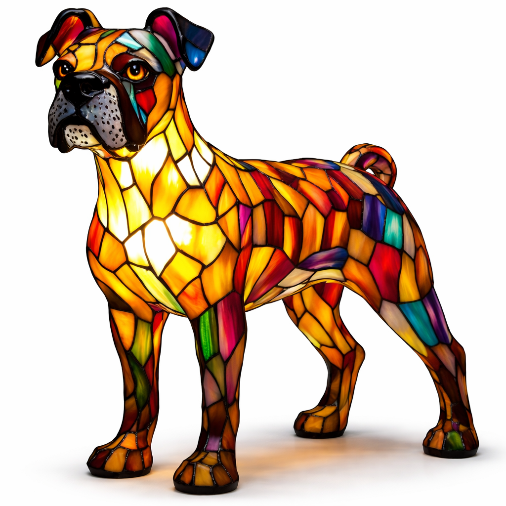 Luvano Tischleuchte Hund Buntglas bunt LED