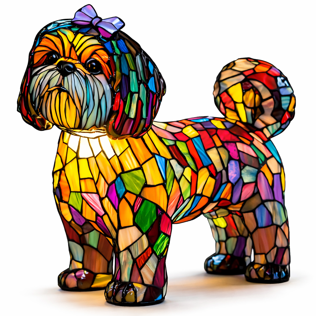 Luvano Tischleuchte Hund Buntglas bunt LED