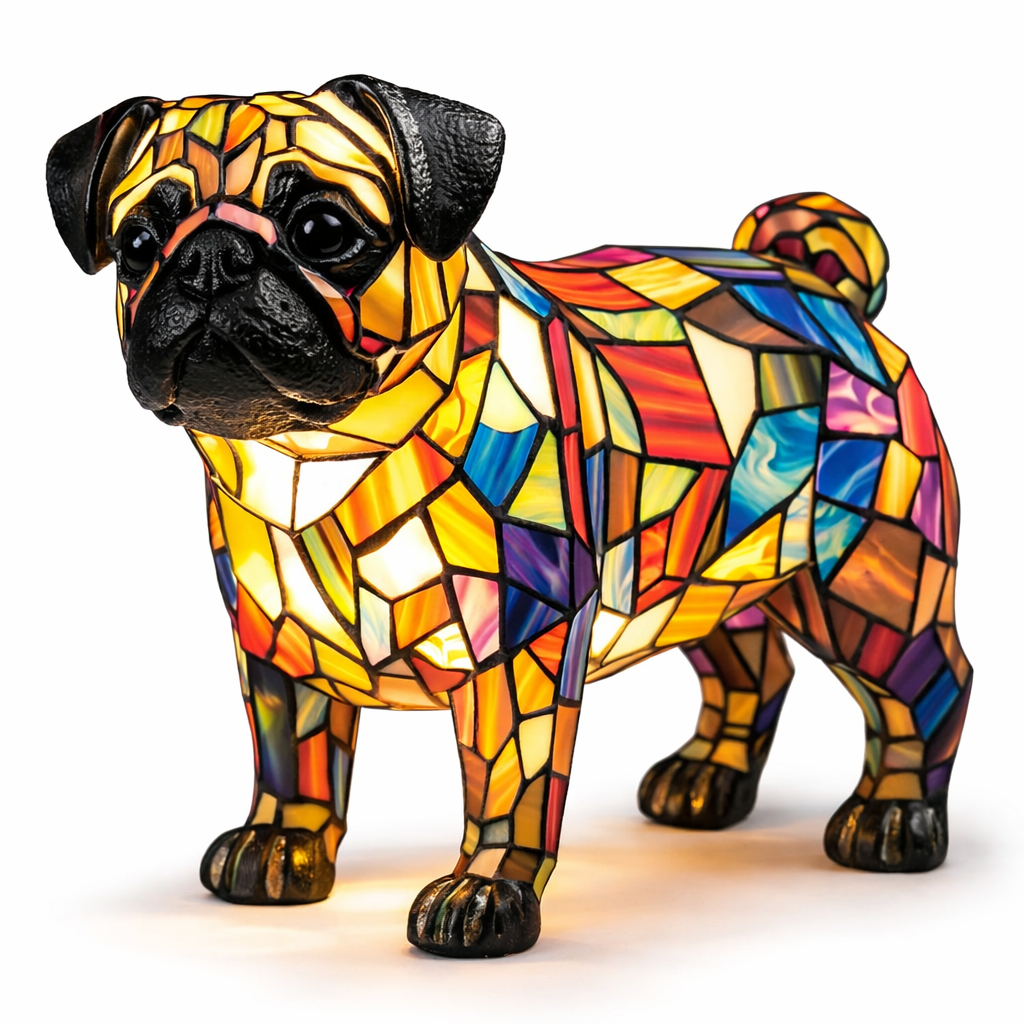 Luvano Tischleuchte Hund Buntglas bunt LED