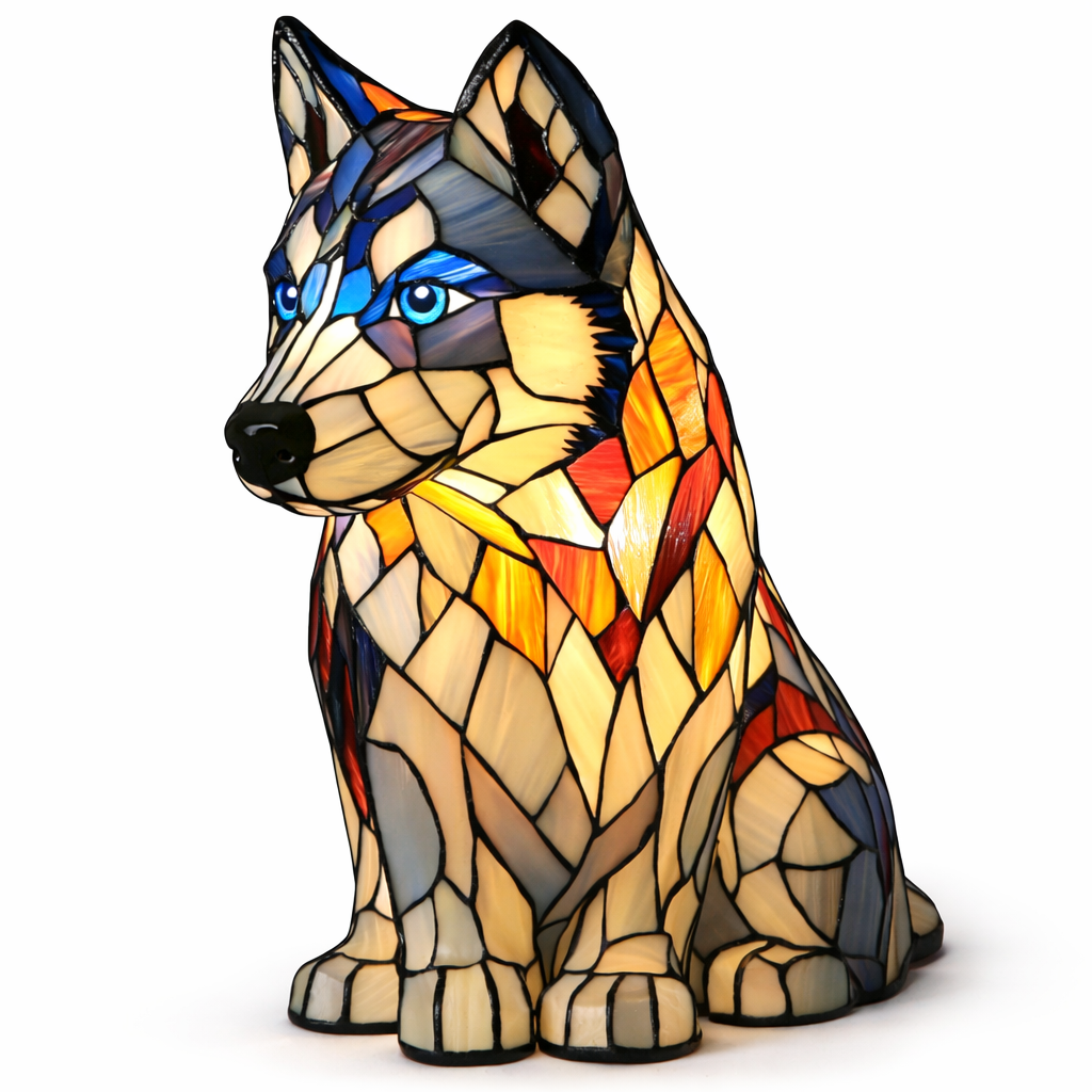 Luvano Tischleuchte Hund Buntglas bunt LED