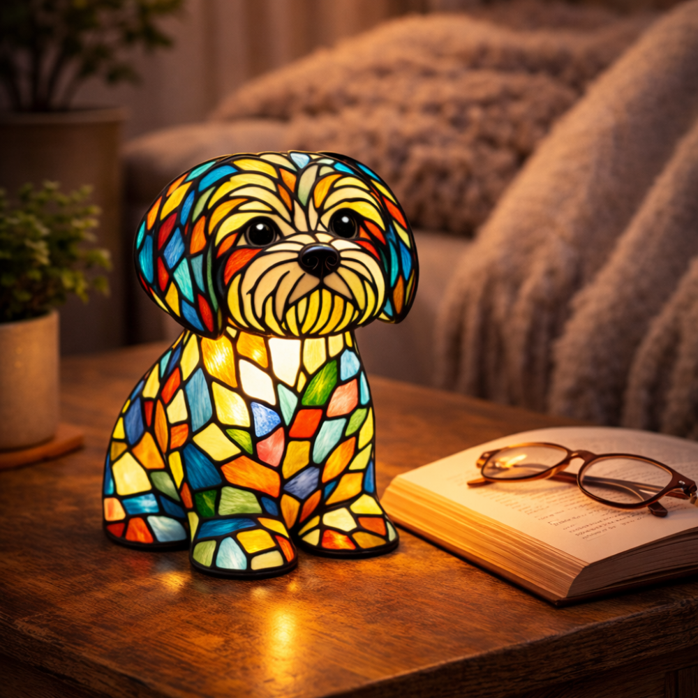 Luvano Tischleuchte Hund Buntglas Nachtlicht